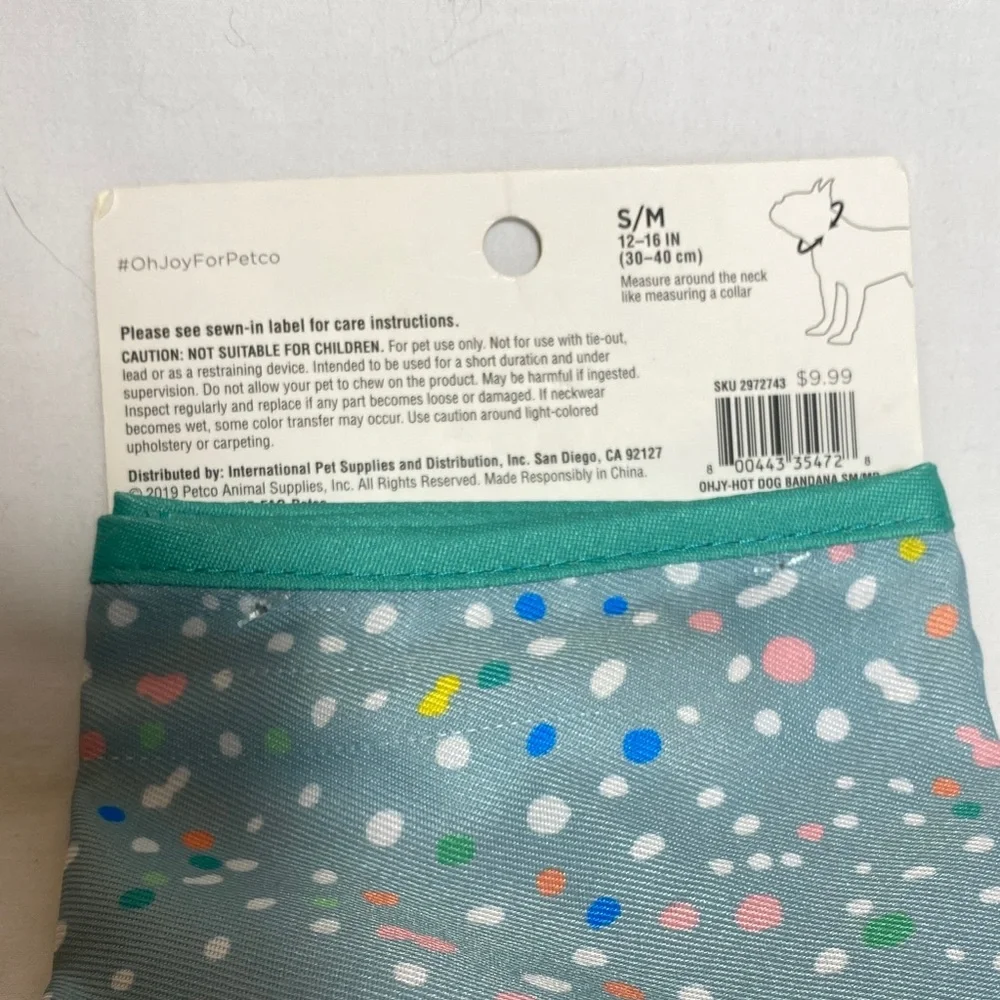 Blue and Cream Argyle Leather Dog Collar and Fun Polka-dotted “hot dog” Bandana